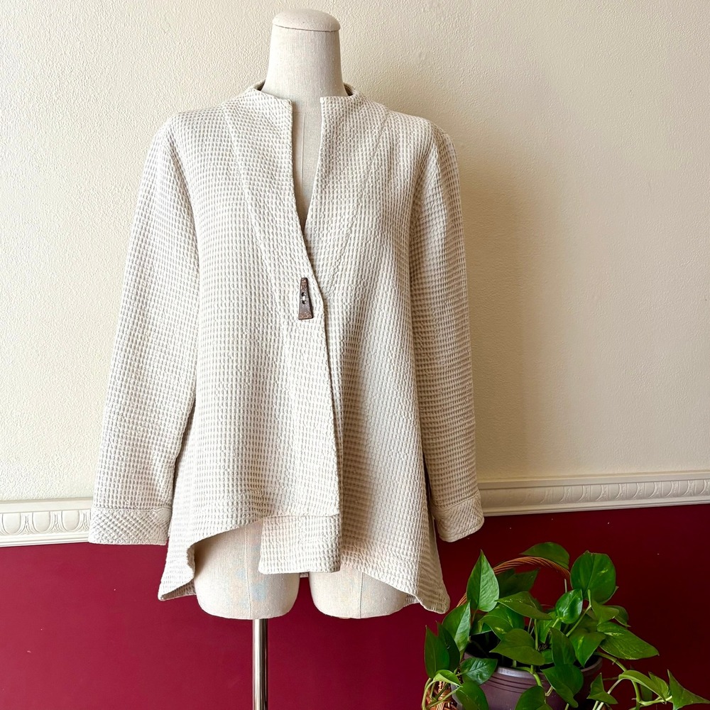 Focus Casual Life Waffle Knit Cotton Cardigan S Off White Asymmetrical LagenLook